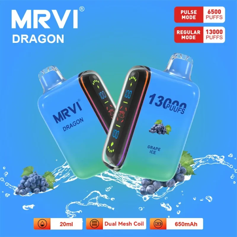 100% Original Mrvi Dragon 13000 Puffs Vaping 20ml E-Liquid With 650mAh Rechargeable BatteryWholesale Disposable Vape 1
