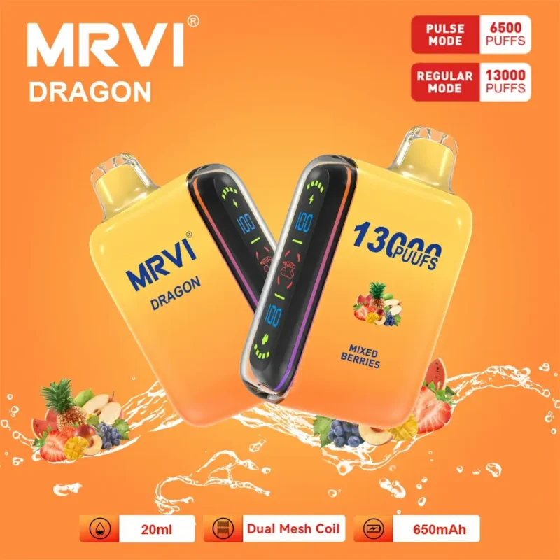 100 Original Mrvi Dragon 13000 Puffs Vaping 20ml E Liquid Dual Mesh Coil Wholesale Disposable Vape 11