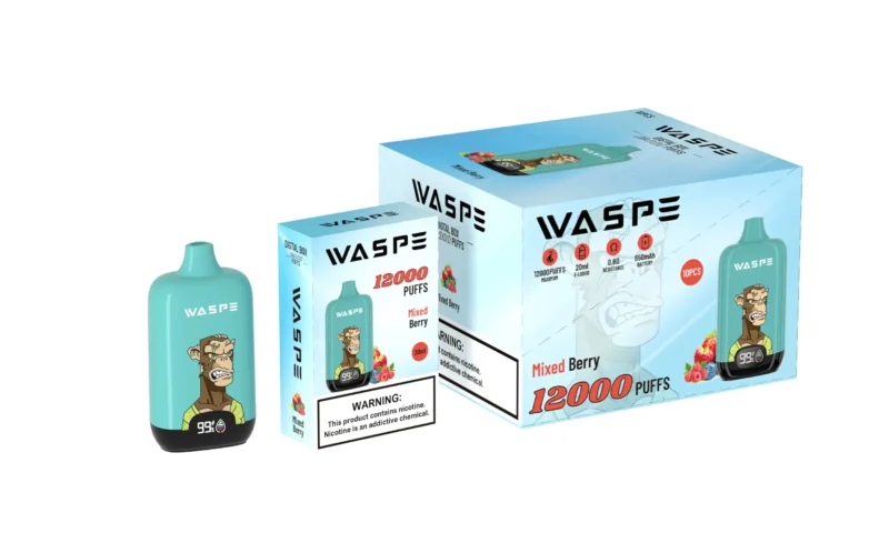Commercio all'ingrosso Waspe 12000 Puffs Digital Box Disposable Vape Pen con display LCD 20ml Capacità Mesh Coil Livelli multipli di nicotina 0 2 3 5 16