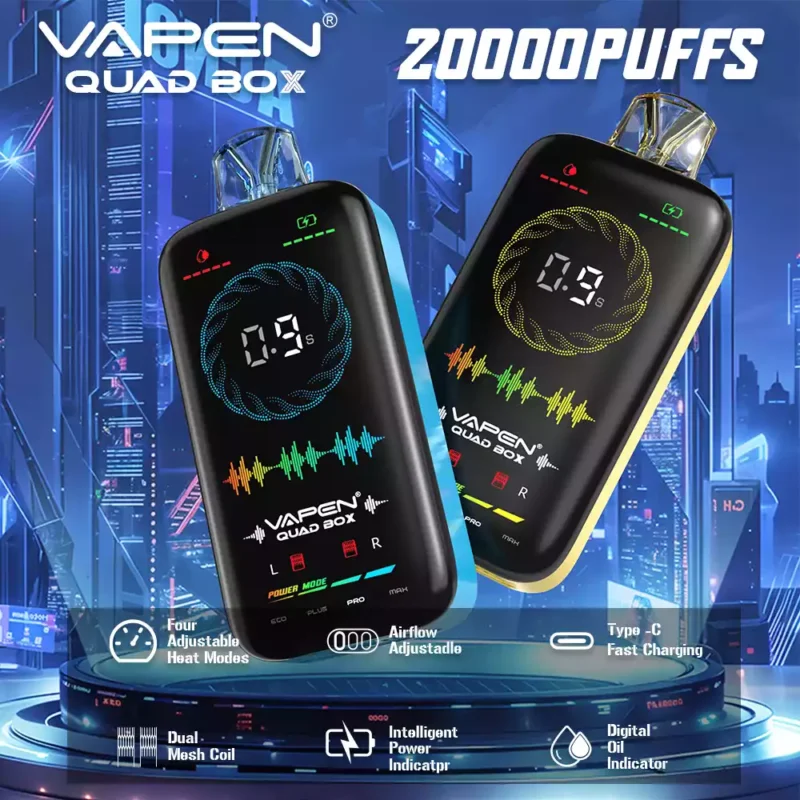 VAPEN QUAD BOX 20000 Com 2% 5% Baixa Nicotina 650mAh Recarregável Atacado Descartável Vape com 12 Sabores
