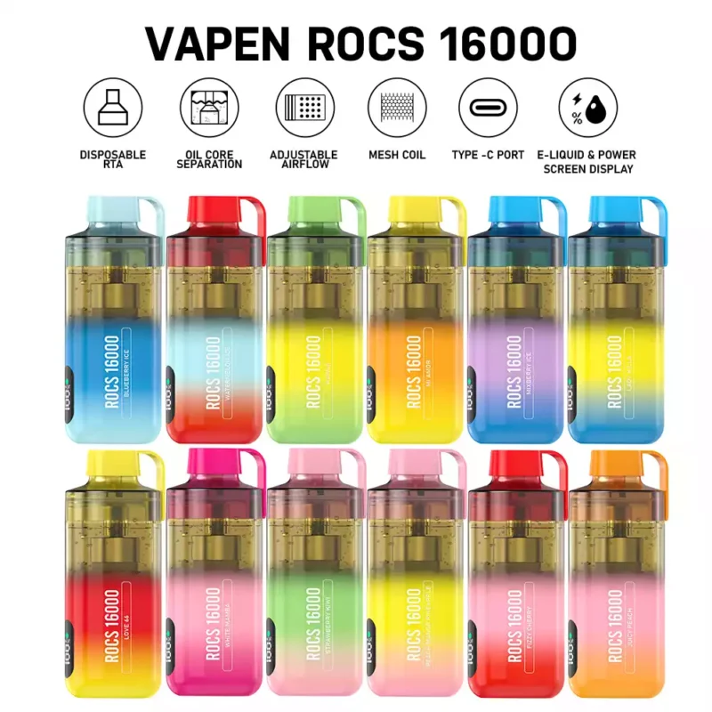 Original de Fábrica VAPEN ROCS 16000 PUFFS 2% 5% Baixa Nicotina 650mAh Recarregável Comprar a granel Atacado Descartável Vape 2