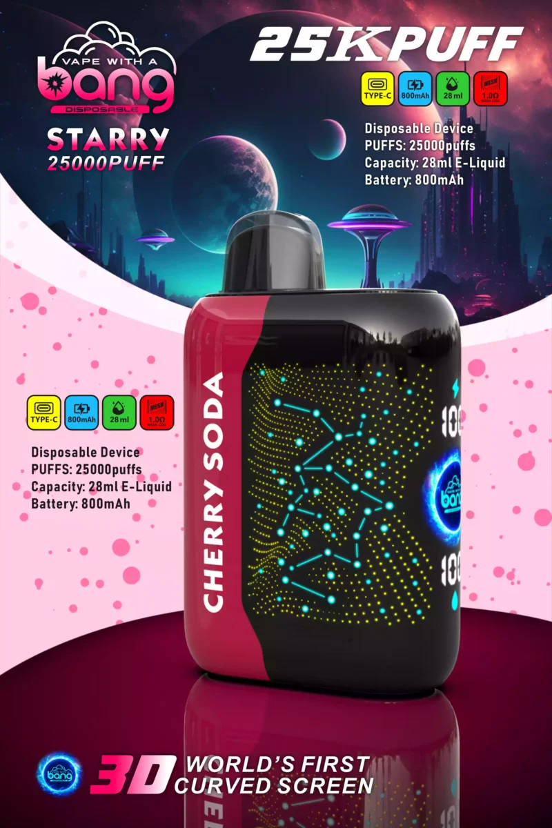 Bang Starry 25000 Puffs Oplaadbare 3D gebogen scherm Wegwerp Vape Groothandel 0 2 3 5 Lage Nicotine 28ml E Liquid Mesh Coil Bulk Koop Wegwerp Elektronische Sigaretten 1 geschaald