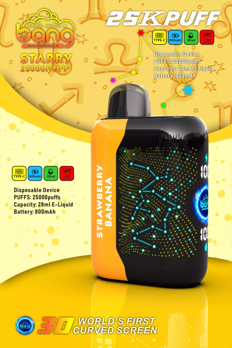 Bang Starry 25000 Puffs Oplaadbare 3D gebogen scherm Wegwerp Vape Groothandel 0 2 3 5 Lage Nicotine 28ml E Liquid Mesh Coil Bulk Koop Wegwerp Elektronische Sigaretten 4 geschaald