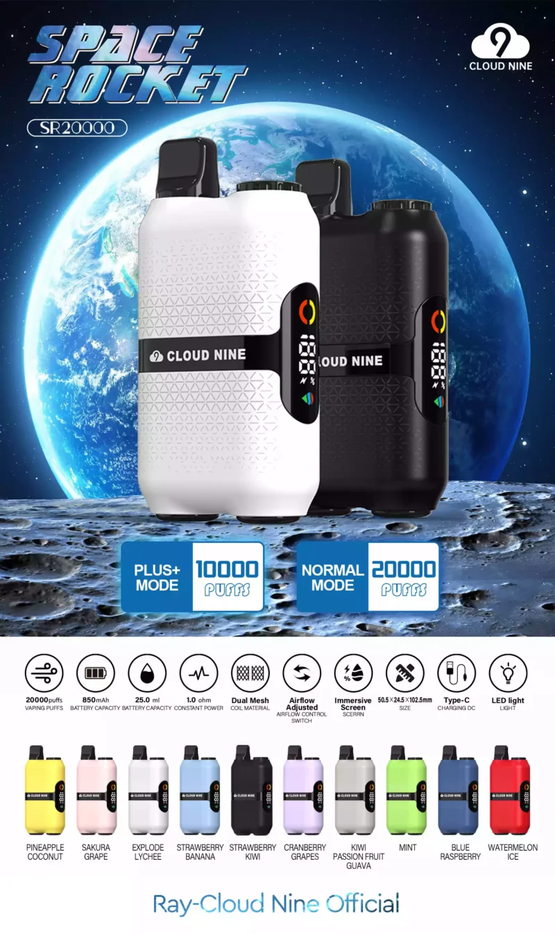 2024 Novo Original de Fábrica CLOUD NINE D33 20000 Puffs Atacado Granel Comprar Vape Descartável 5% Nicotina Com 10 Sabores 2