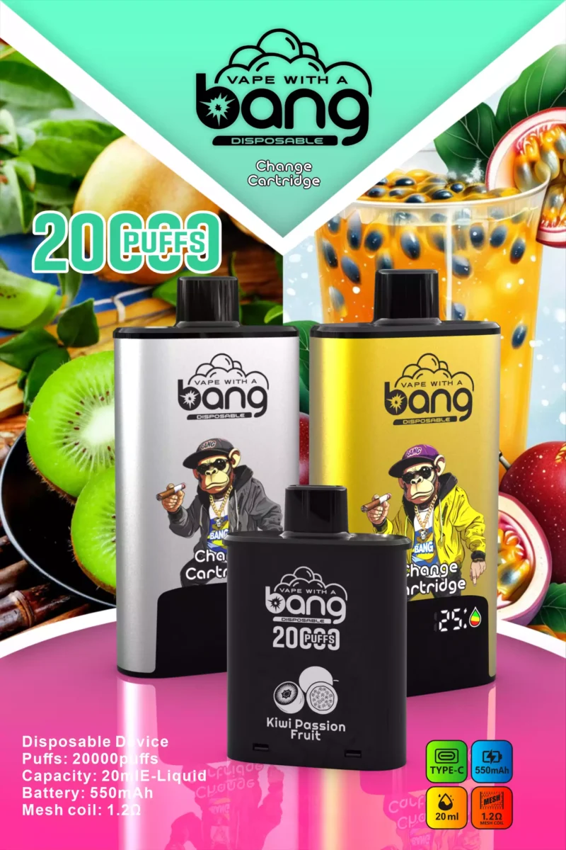 Explorez Bang Vape 20000 DSK046 B20HD avec 20 ml E liquide et Type C Charge rapide pour une expérience de longue durée sans effort 10 à l'échelle