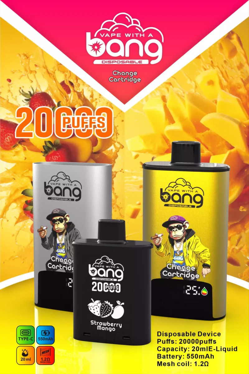 Explorez Bang Vape 20000 DSK046 B20HD avec 20 ml E liquide et Type C Charge rapide pour une expérience de longue durée sans effort