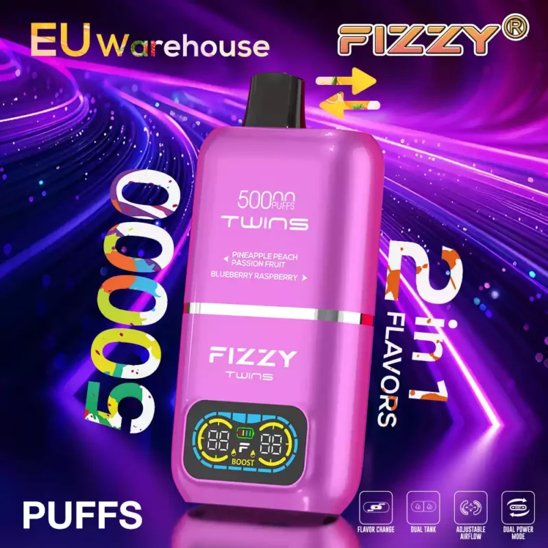 Fizzy Twins 50k Puffs Descubre la Experiencia Vaping Ultimate con 12 Sabores 50ML E Liquid Mesh Coil y 850mAh Batería 105