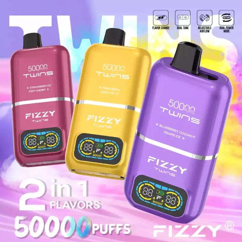 Fizzy Twins 50k Puffs Revelan la Experiencia Vaping Definitiva con 12 Sabores 50ML E-liquid Mesh Coil y Batería 850mAh (57)