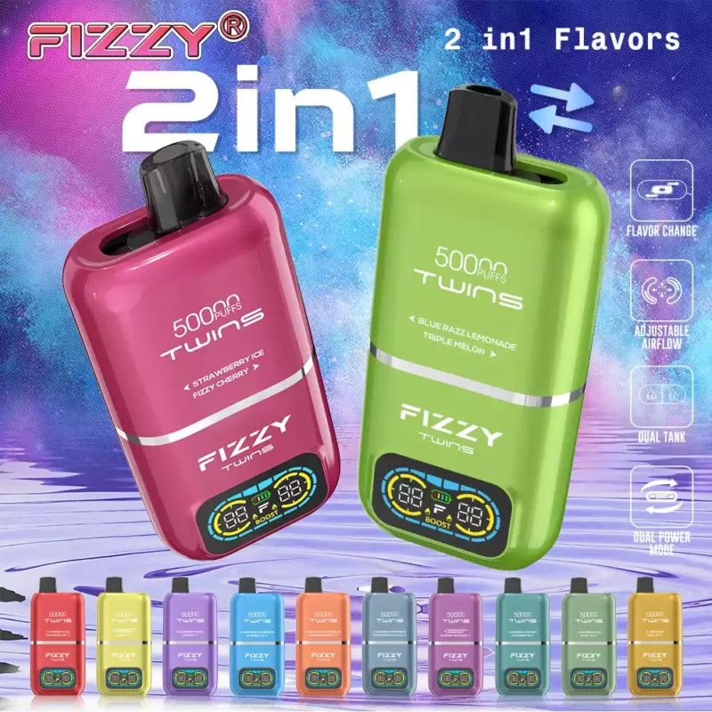 Fizzy Twins 50k Puffs Descubre la Experiencia Vaping Ultimate con 12 Sabores 50ML E Liquid Mesh Coil y 850mAh Batería 59
