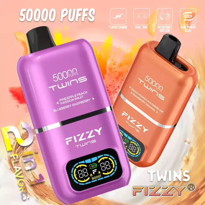 Fizzy Twins 50k Puffs Descubre la Experiencia Vaping Ultimate con 12 Sabores 50ML E Liquid Mesh Coil y 850mAh Batería 60