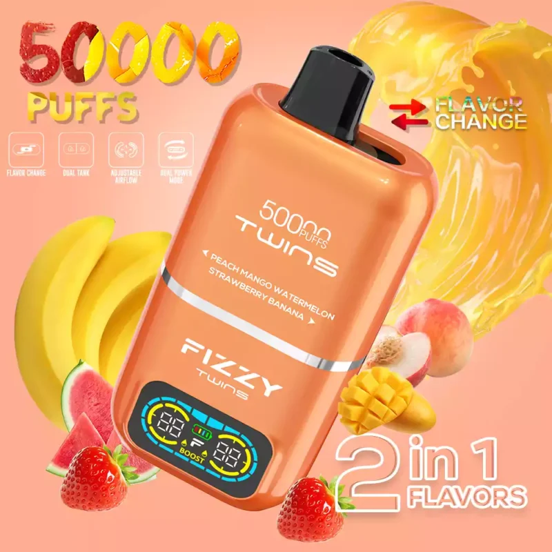 Fizzy Twins 50k Puffs Descubre la Experiencia Vaping Ultimate con 12 Sabores 50ML E Liquid Mesh Coil y 850mAh Batería 62