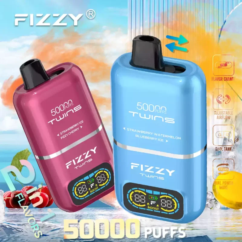 Fizzy Twins 50k Puffs Descubre la Experiencia Vaping Ultimate con 12 Sabores 50ML E Liquid Mesh Coil y 850mAh Batería 64