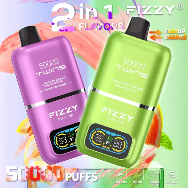 Fizzy Twins 50k Puffs Descubre la Experiencia Vaping Ultimate con 12 Sabores 50ML E Liquid Mesh Coil y Batería 850mAh 65