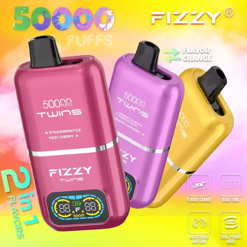 Fizzy Twins 50k Puffs Descubre la Experiencia Vaping Ultimate con 12 Sabores 50ML E Liquid Mesh Coil y 850mAh Batería 68