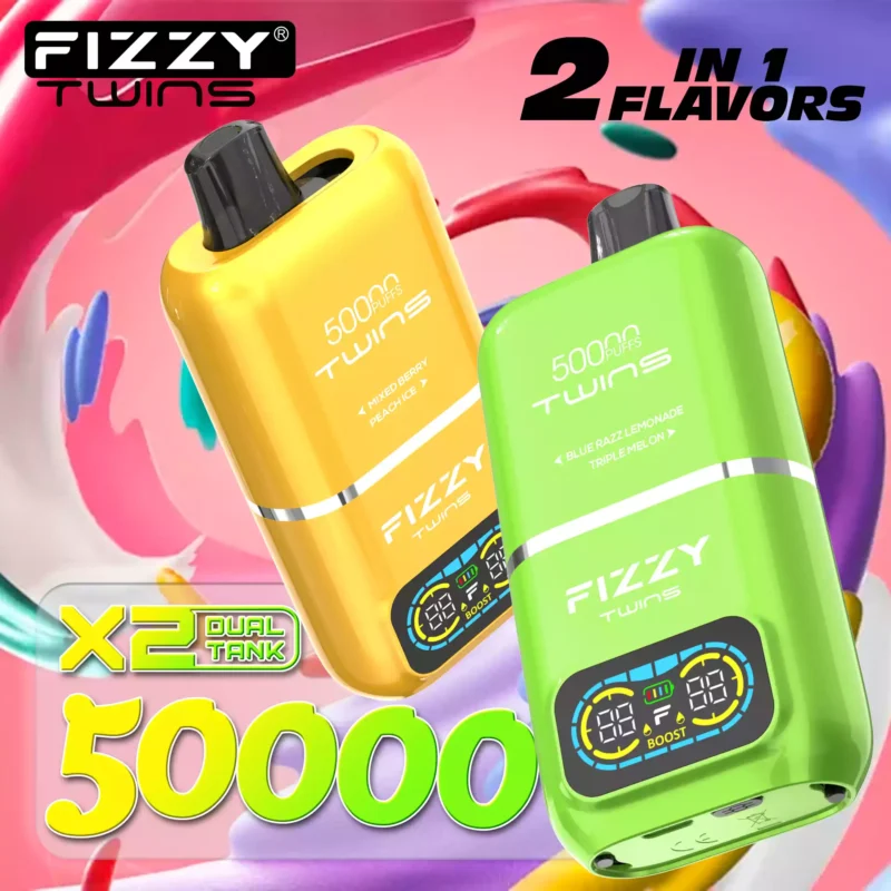 Fizzy Twins 50k Puffs Descubre la Experiencia Vaping Ultimate con 12 Sabores 50ML E Liquid Mesh Coil y Batería 850mAh 69