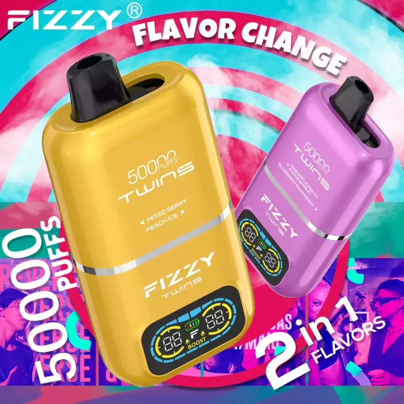 Fizzy Twins 50k Puffs Descubre la Experiencia Vaping Ultimate con 12 Sabores 50ML E Liquid Mesh Coil y 850mAh Batería 73