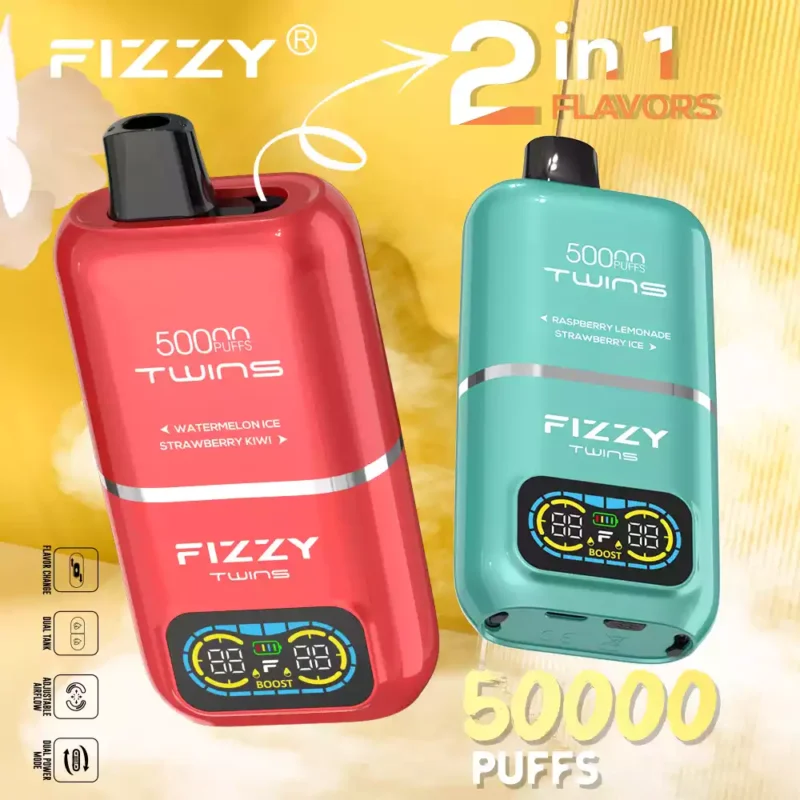 Fizzy Twins 50k Puffs Descubre la Experiencia Vaping Ultimate con 12 Sabores 50ML E Liquid Mesh Coil y 850mAh Batería 74
