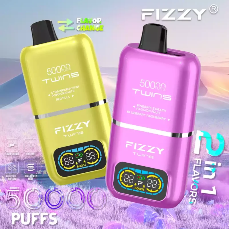 Fizzy Twins 50k Puffs Descubre la Experiencia Vaping Ultimate con 12 Sabores 50ML E Liquid Mesh Coil y 850mAh Batería 75