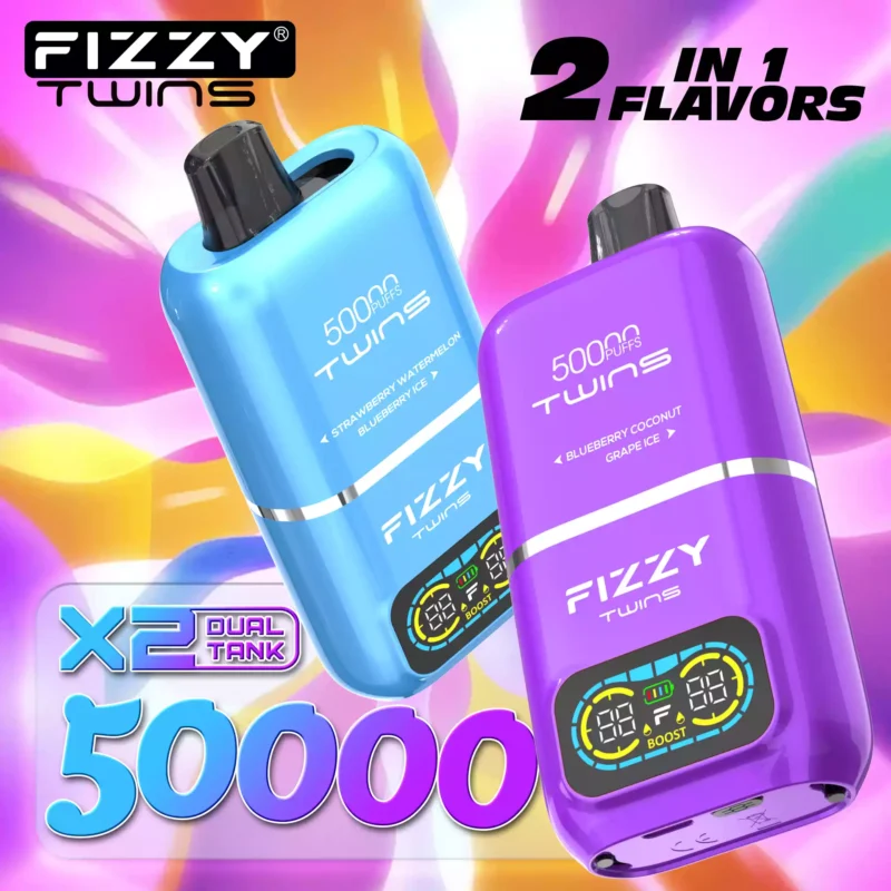Fizzy Twins 50k Puffs Descubre la Experiencia Vaping Ultimate con 12 Sabores 50ML E Liquid Mesh Coil y 850mAh Batería 77