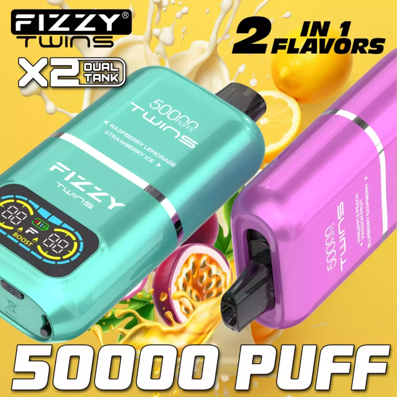 Fizzy Twins 50k Puffs Descubre la Experiencia Vaping Ultimate con 12 Sabores 50ML E Liquid Mesh Coil y Batería 850mAh 78