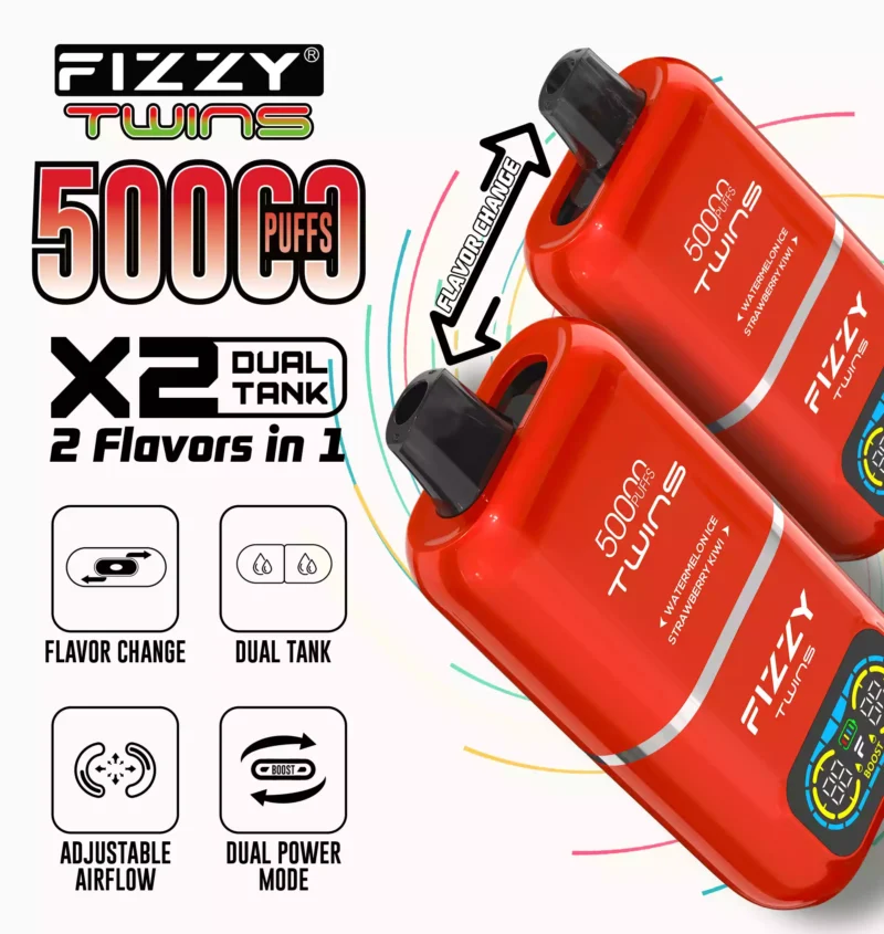 Fizzy Twins 50k Puffs Revelan la Experiencia Vaping Definitiva con 12 Sabores 50ML E Liquid Mesh Coil y Batería de 850mAh