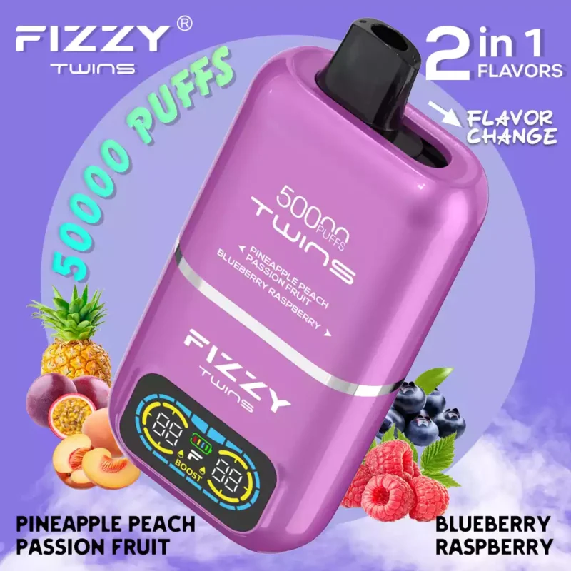 Fizzy Twins 50k Puffs Descubre la Experiencia Vaping Ultimate con 12 Sabores 50ML E Liquid Mesh Coil y 850mAh Batería 88