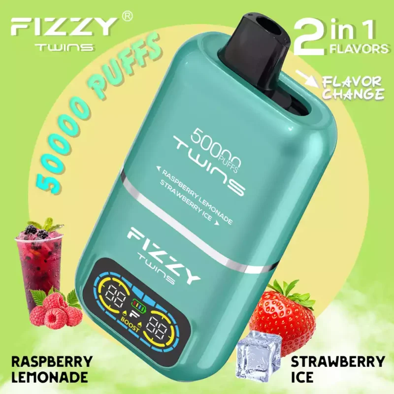 Fizzy Twins 50k Puffs Revela la Experiencia Vaping Ultimate con 12 Sabores 50ML E Liquid Mesh Coil y Batería 850mAh 89