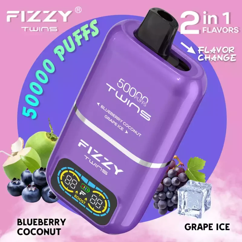 Fizzy Twins 50k Puffs Descubre la Experiencia Vaping Ultimate con 12 Sabores 50ML E Liquid Mesh Coil y 850mAh Batería 96